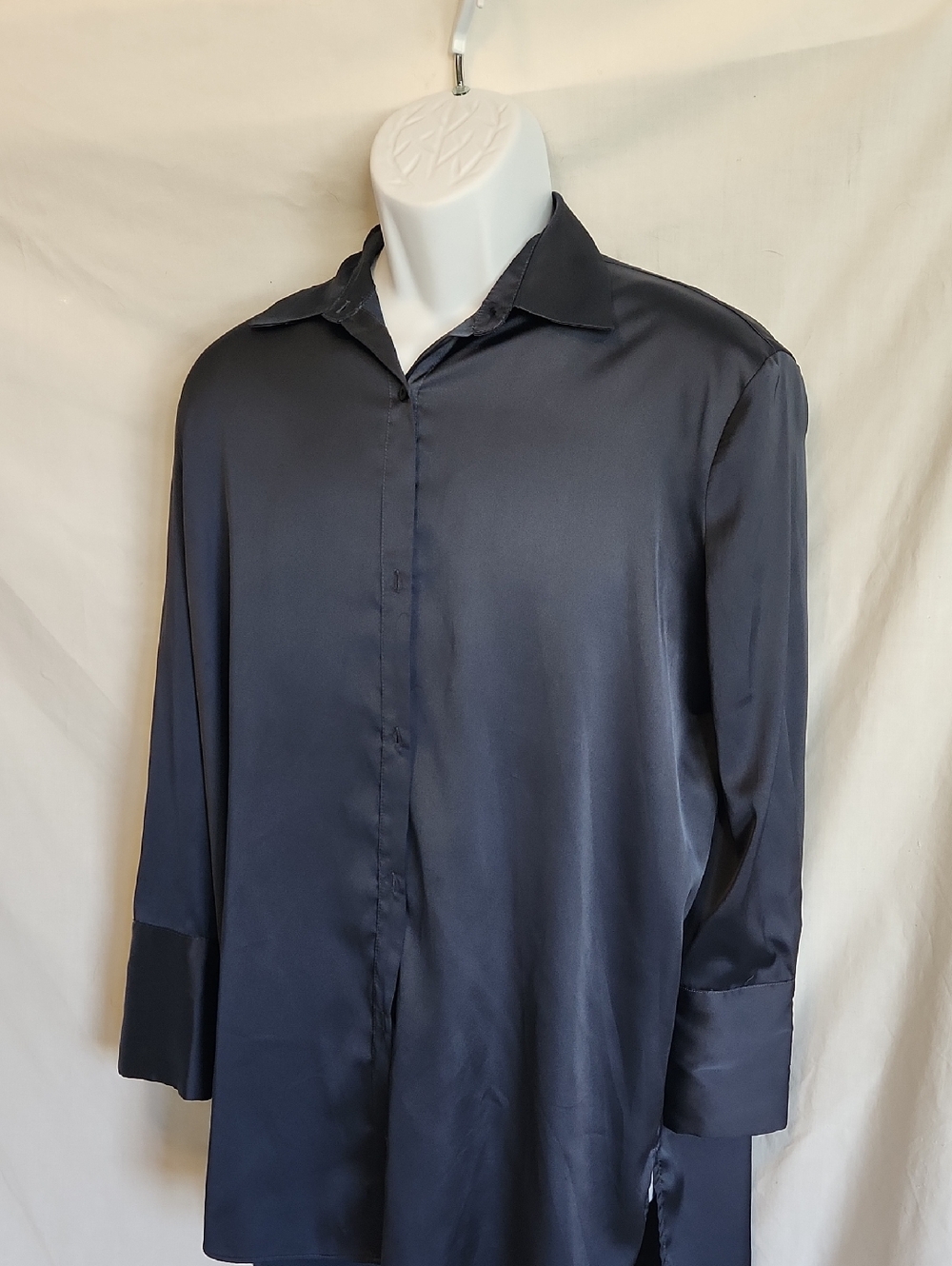 Mango Navy Satin-Look Blouse